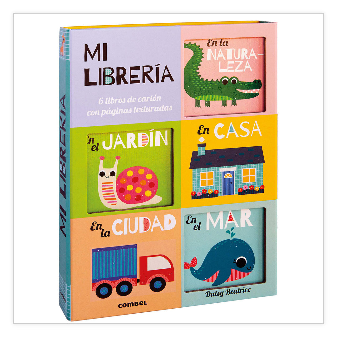 Mi librería. 6 libros de cartón con páginas texturadas